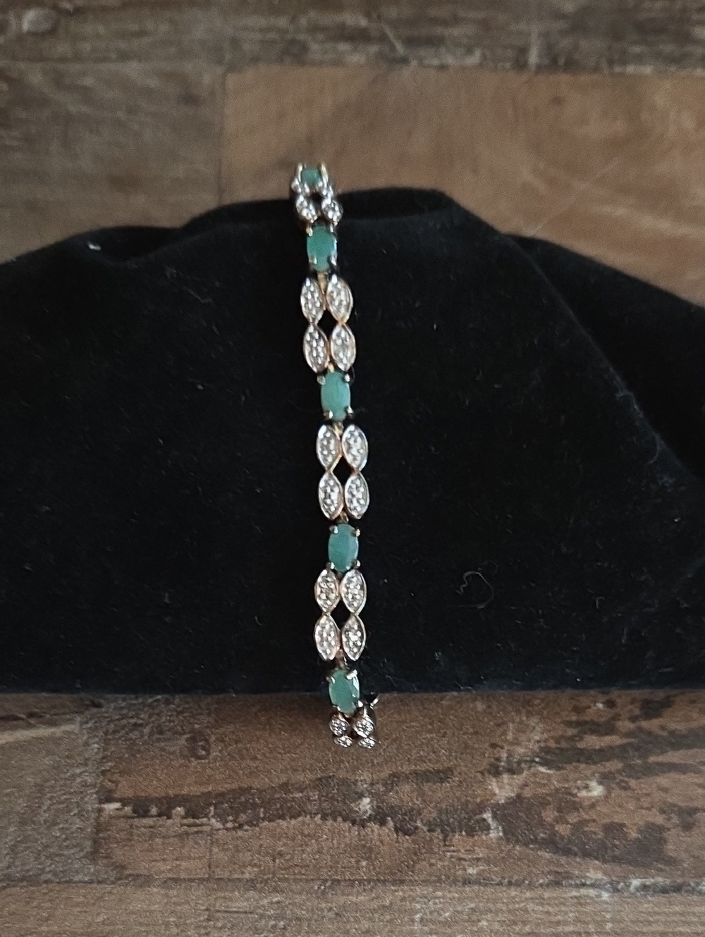 925 Gold And White Tone Bracelet with Green Gemstones